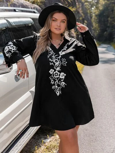 Blue Zone Planet | Plus Size Embroidered Long Sleeve Mini Dress Cozy Ribbed Mini Dress Blue Zone Planet | Plus Size Embroidered Long Sleeve Mini Dress Cozy Ribbed Mini Dress