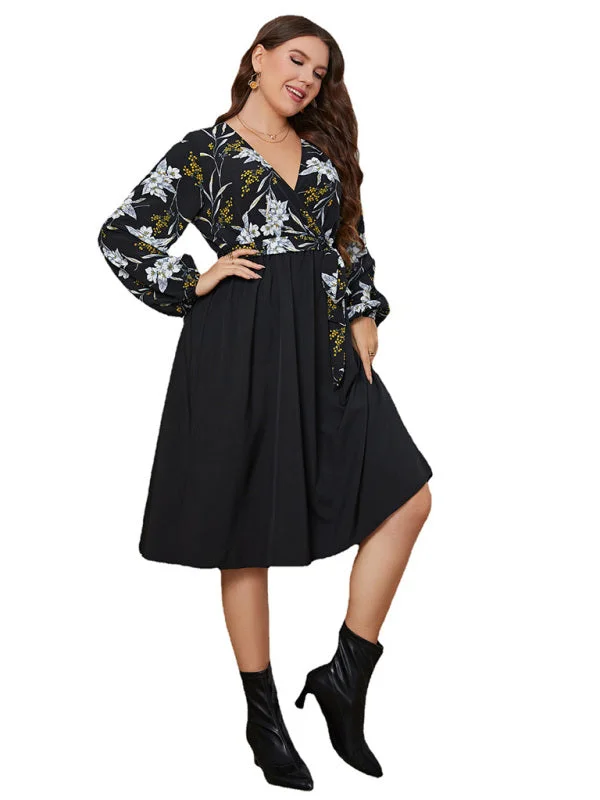 Blue Zone Planet | Plus Size Long Sleeve V-Neck Floral A-Line Mini Dress Fashionable Summer Mini Dress Blue Zone Planet | Plus Size Long Sleeve V-Neck Floral A-Line Mini Dress Fashionable Summer Mini Dress