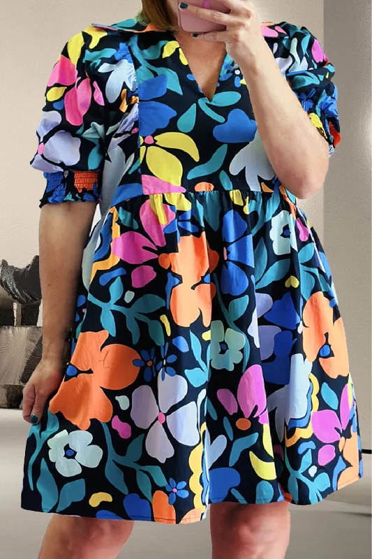Blue Zone Planet | Plus Size Printed V-Neck Short Sleeve Mini Dress Elegant Lace-Up Mini Dress Blue Zone Planet | Plus Size Printed V-Neck Short Sleeve Mini Dress Elegant Lace-Up Mini Dress