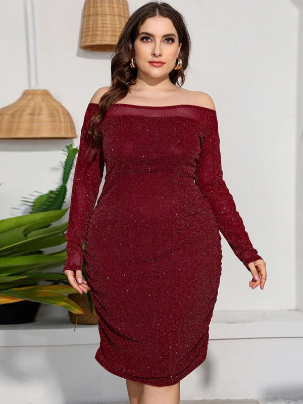 Blue Zone Planet | Plus Size Round Neck High Waist Long Sleeve Party Midi Dress Stylish Color Block Midi Dress Blue Zone Planet | Plus Size Round Neck High Waist Long Sleeve Party Midi Dress Stylish Color Block Midi Dress