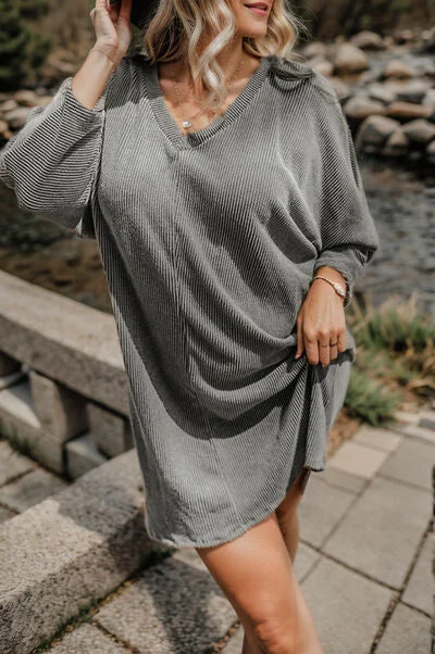 Blue Zone Planet | Plus Size V-Neck Long Sleeve Mini Dress Fashionable Pleated Mini Dress Blue Zone Planet | Plus Size V-Neck Long Sleeve Mini Dress Fashionable Pleated Mini Dress