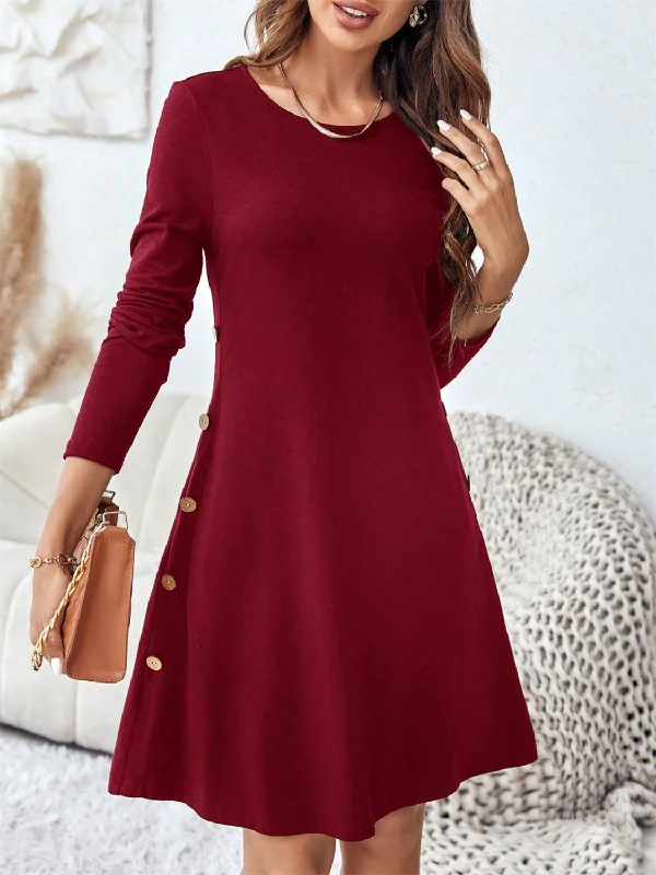 Blue Zone Planet | Round Neck Long Sleeve Mini Dress with Pockets Comfortable Off-Shoulder Mini Dress Blue Zone Planet | Round Neck Long Sleeve Mini Dress with Pockets Comfortable Off-Shoulder Mini Dress