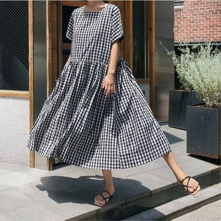 Casual Short Sleeves Ruffled Plaid Plus Sizes Midi Dresses Stylish Tiered Midi Dress Casual Short Sleeves Ruffled Plaid Plus Sizes Midi Dresses Stylish Tiered Midi Dress