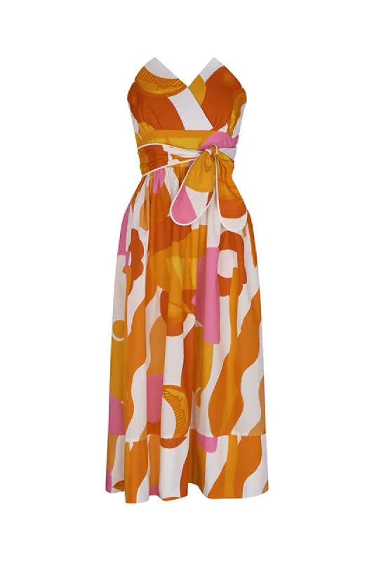 CHARRO MIDI DRESS IN MAREA ROJA PRINT Stylish Off-Shoulder Ruffle Dress