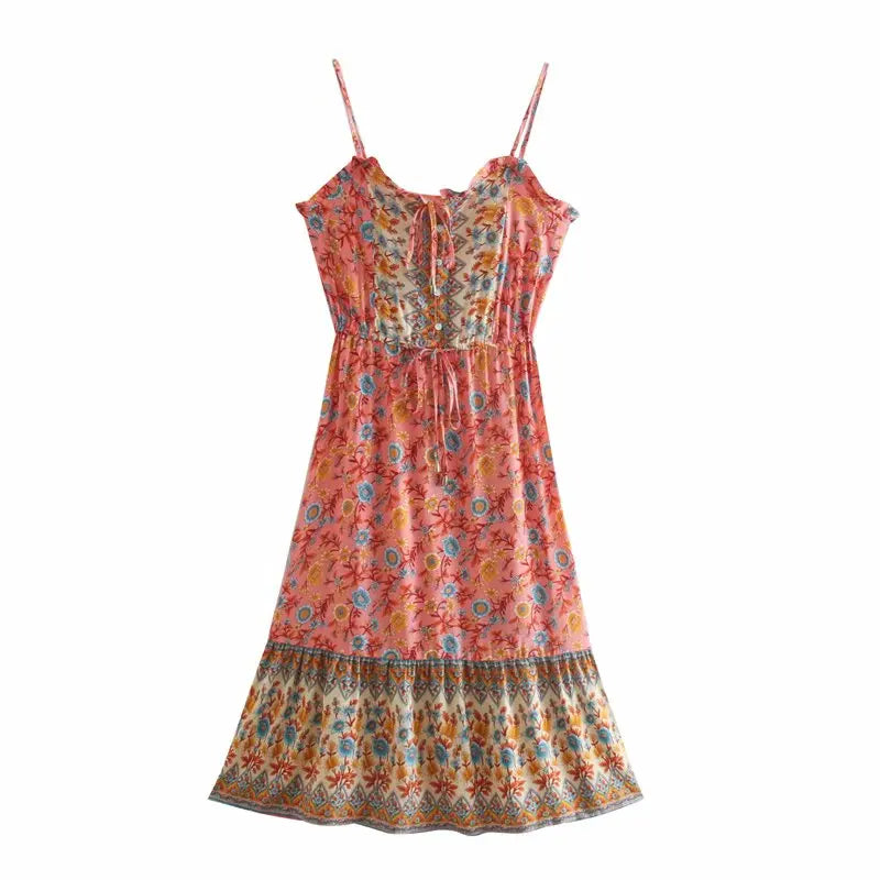 Serena Bloom Boho Floral Print Midi Dress Stylish Silk Midi Dress