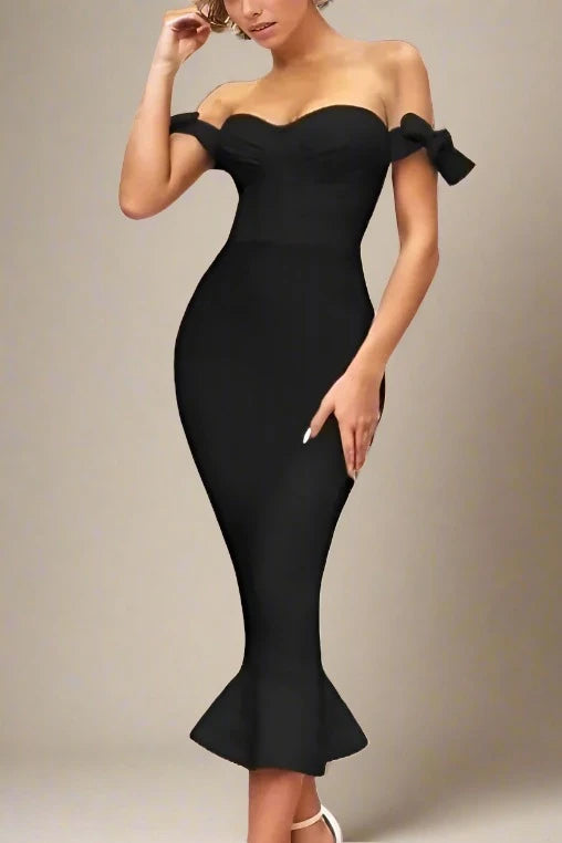 Hunter Bandage Midi Dress - Classic Black Elegant Sleeveless Midi Dress