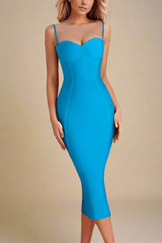 Lina Bandage Midi Dress - Sky Blue Comfortable Sleeveless Midi Dress