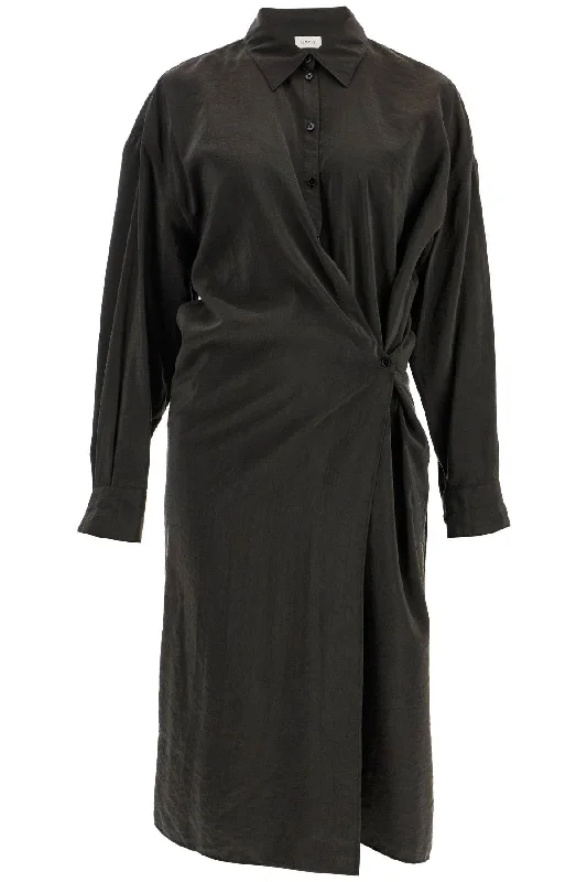 Midi Dress With Twisted Closure Trendy Ruffled Sleeve Midi Dress