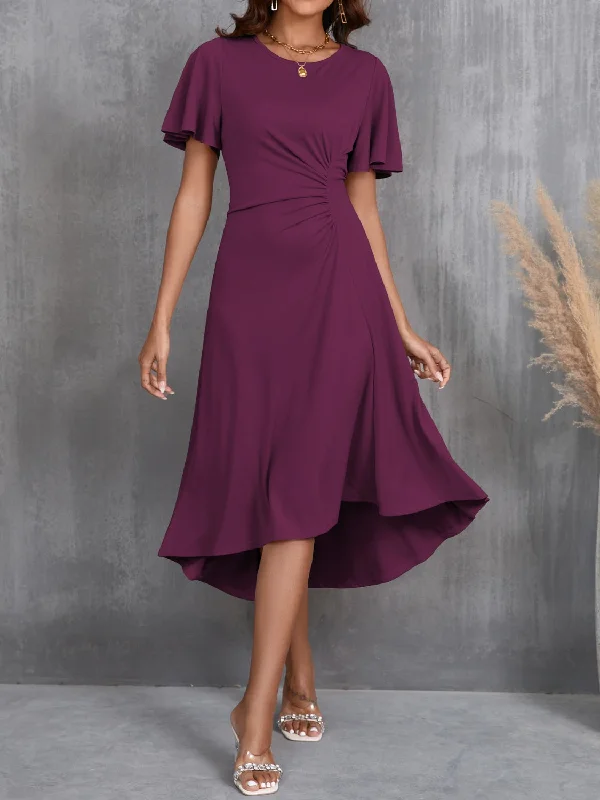 Blue Zone Planet | Round Neck Flutter Sleeve Midi Dress Cozy Midi Dress with Pockets Blue Zone Planet | Round Neck Flutter Sleeve Midi Dress Cozy Midi Dress with Pockets