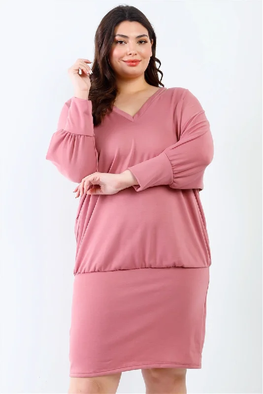 Plus Cut-out Neck Details Dolman Midi Sleeve Mini Dress Fashionable Party Mini Dress Plus Cut-out Neck Details Dolman Midi Sleeve Mini Dress Fashionable Party Mini Dress