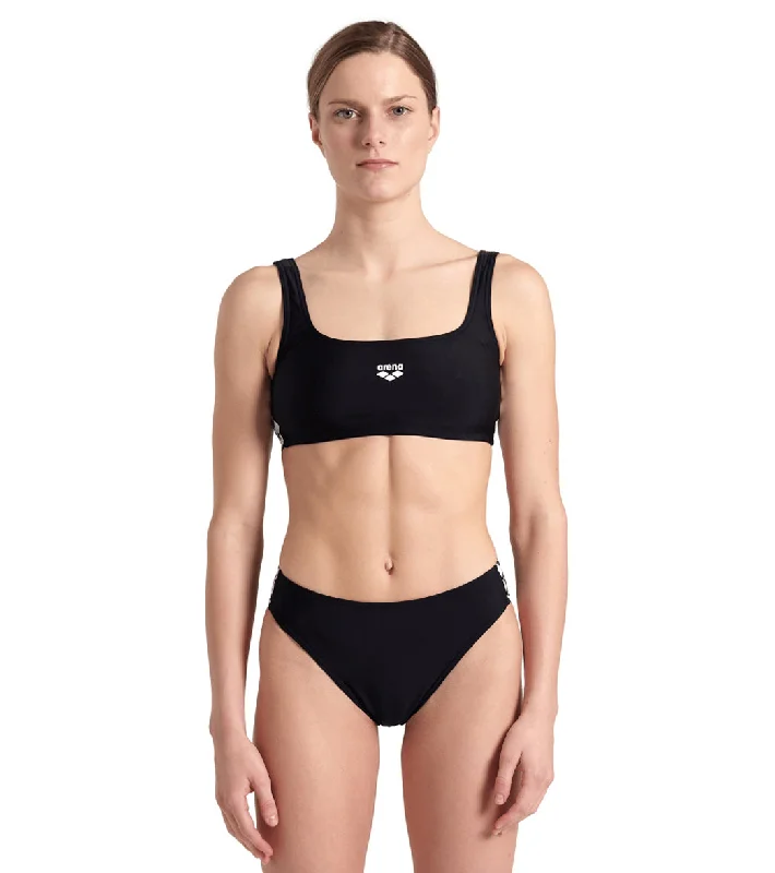 Arena Women's Icons Solid Bralette Two Piece Swimsuit Set Black/White Halter Neck Swimsuit Arena Women's Icons Solid Bralette Two Piece Swimsuit Set Black/White Halter Neck Swimsuit