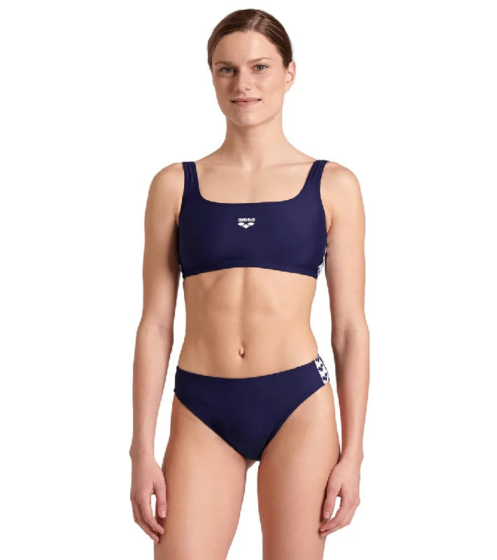 Arena Women's Icons Solid Bralette Two Piece Swimsuit Set Navy /White High-Waisted Swimwear Arena Women's Icons Solid Bralette Two Piece Swimsuit Set Navy /White High-Waisted Swimwear