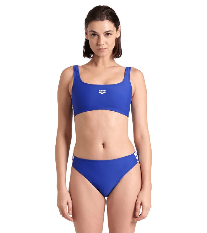Arena Women's Icons Solid Bralette Two Piece Swimsuit Set Royal/White Elegant Ruffled Bikini Arena Women's Icons Solid Bralette Two Piece Swimsuit Set Royal/White Elegant Ruffled Bikini