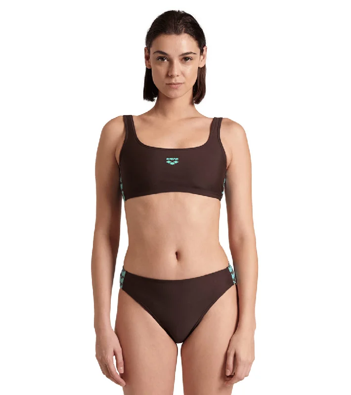 Arena Women's Icons Solid Bralette Two Piece Swimsuit Set Sepia/Water Floral Bikini Top Arena Women's Icons Solid Bralette Two Piece Swimsuit Set Sepia/Water Floral Bikini Top
