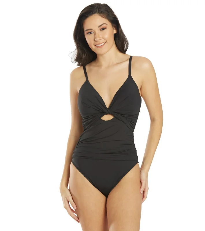 La Blanca Women's Island Goddess Twist Keyhole One Piece Swimsuit Black Strappy Back Bikini La Blanca Women's Island Goddess Twist Keyhole One Piece Swimsuit Black Strappy Back Bikini