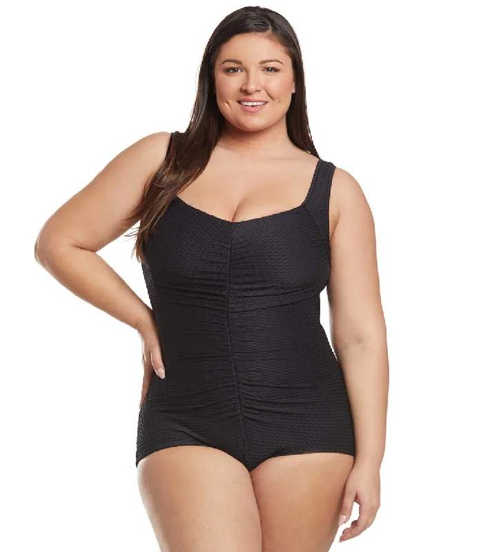 Maxine Plus Size Chlorine Resistant Shirred Girl Leg One Piece Swimsuit Black Floral Swimwear Set Maxine Plus Size Chlorine Resistant Shirred Girl Leg One Piece Swimsuit Black Floral Swimwear Set