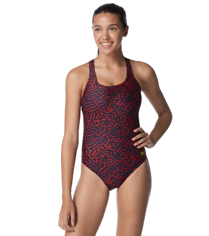 Speedo Women's Race Maze Super Proback One Piece Swimsuit Red/White/Blue V-Neck Swim Dress Speedo Women's Race Maze Super Proback One Piece Swimsuit Red/White/Blue V-Neck Swim Dress