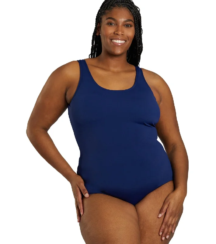 Sporti Plus Size HydroLast Chlorine Resistant Moderate Scoop Back One Piece Swimsuit Navy High-Waisted Swimwear Sporti Plus Size HydroLast Chlorine Resistant Moderate Scoop Back One Piece Swimsuit Navy High-Waisted Swimwear