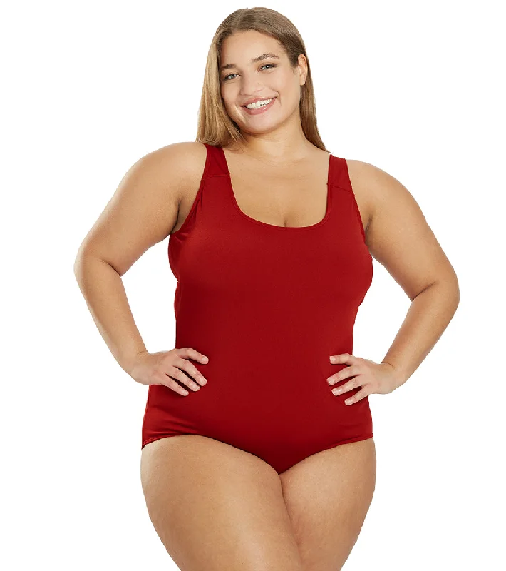 Sporti Plus Size HydroLast Chlorine Resistant Moderate Scoop Back One Piece Swimsuit Rosewood Shiny One-Piece Swimsuit Sporti Plus Size HydroLast Chlorine Resistant Moderate Scoop Back One Piece Swimsuit Rosewood Shiny One-Piece Swimsuit