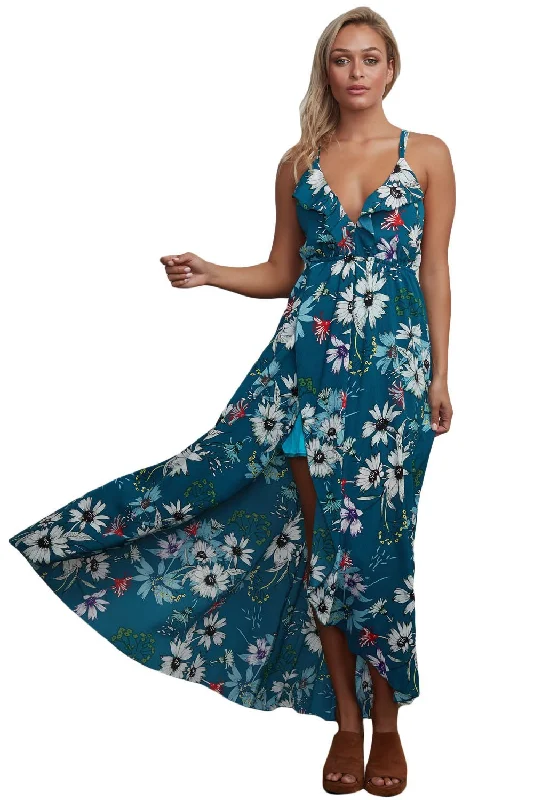 2024Slate Blue Floral Chiffon Spaghetti Straps Maxi Dress Comfortable T-Shirt Maxi Dress 2024Slate Blue Floral Chiffon Spaghetti Straps Maxi Dress Comfortable T-Shirt Maxi Dress