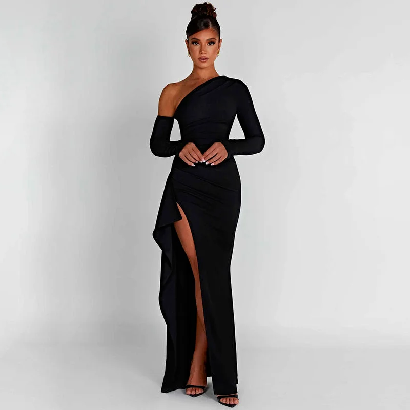 Chic Oblique Shoulder Thigh-High Split Maxi Dress - Sleeveless Backless Bodycon for Evening Parties Chic Summer Maxi Dress Chic Oblique Shoulder Thigh-High Split Maxi Dress - Sleeveless Backless Bodycon for Evening Parties Chic Summer Maxi Dress