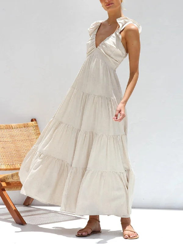 Ruffled Flying Sleeves Smocked Graceful Back Tiered Vacation Maxi Dress Elegant Lace Maxi Dress Ruffled Flying Sleeves Smocked Graceful Back Tiered Vacation Maxi Dress Elegant Lace Maxi Dress