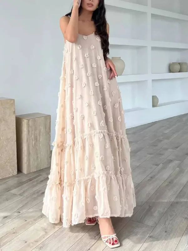 Pretty Flower Decor A-Line Graceful Layered Loose Maxi Dress Classic Black Maxi Dress Pretty Flower Decor A-Line Graceful Layered Loose Maxi Dress Classic Black Maxi Dress