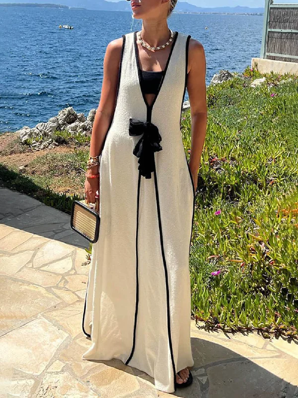 Contrast Color Self-Tie Charming Flowy Oversized Maxi Dress Classic Strapless Maxi Dress Contrast Color Self-Tie Charming Flowy Oversized Maxi Dress Classic Strapless Maxi Dress