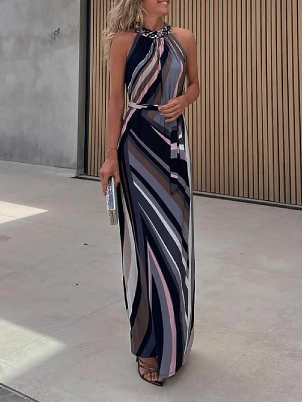 Casual Loose Halterneck Striped Graceful Gradient Print Maxi Dress Trendy Button Front Maxi Dress Casual Loose Halterneck Striped Graceful Gradient Print Maxi Dress Trendy Button Front Maxi Dress
