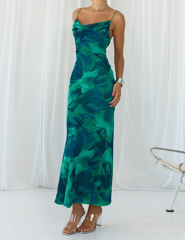 Calista Green Bloom Cowl Graceful Neck Slip Maxi Dress Fashionable Chiffon Tiered Maxi Dress Calista Green Bloom Cowl Graceful Neck Slip Maxi Dress Fashionable Chiffon Tiered Maxi Dress