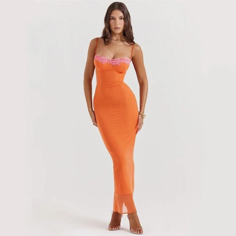 Lace Spaghetti Strap Backless Bodycon Maxi Dress Comfortable Fit-and-Flare Maxi Dress Lace Spaghetti Strap Backless Bodycon Maxi Dress Comfortable Fit-and-Flare Maxi Dress