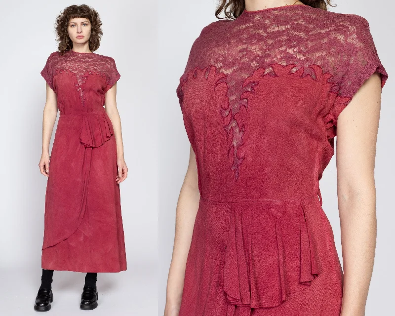 Large 1940s Raspberry Red Lace Illusion Bust Maxi Dress Comfortable Bohemian Maxi Dress Large 1940s Raspberry Red Lace Illusion Bust Maxi Dress Comfortable Bohemian Maxi Dress