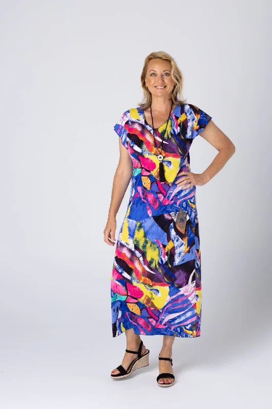 Monaco Print Short Sleeve Jersey Maxi Dress Trendy Maxi Dress with Belt