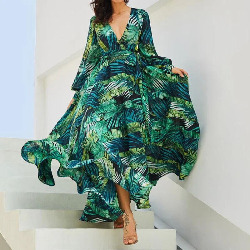 KittenAlarm - Olivia V-Neck Floral-Printed Boho Maxi Dress Trendy Maxi Dress with Lace KittenAlarm - Olivia V-Neck Floral-Printed Boho Maxi Dress Trendy Maxi Dress with Lace