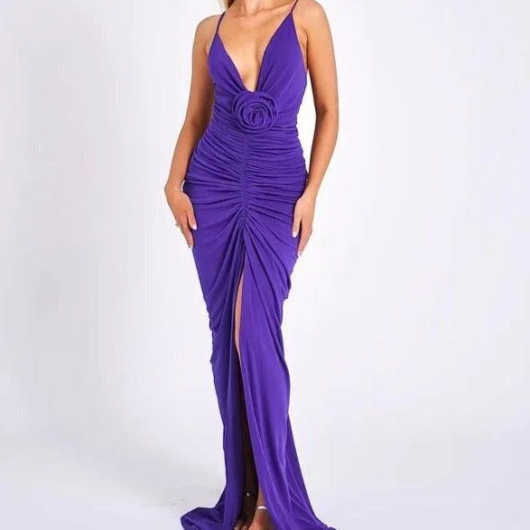KittenAlarm - Pearl Spaghetti Strap Pleated Front Slit Maxi Dress Elegant Maxi Dress with Slit KittenAlarm - Pearl Spaghetti Strap Pleated Front Slit Maxi Dress Elegant Maxi Dress with Slit