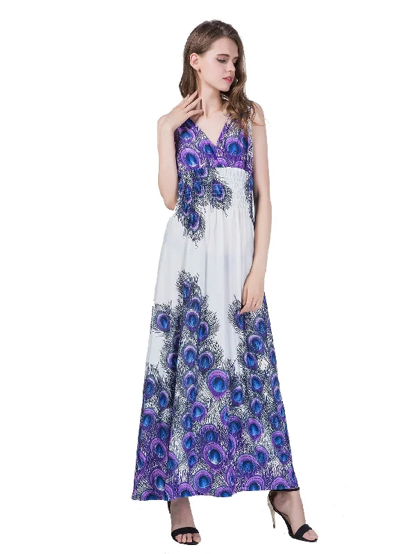KittenAlarm - Plus Size 6XL Peacock Double V-neck Print High Elastic Waist Maxi Dress Beach Dress Elegant Tiered Maxi Dress KittenAlarm - Plus Size 6XL Peacock Double V-neck Print High Elastic Waist Maxi Dress Beach Dress Elegant Tiered Maxi Dress