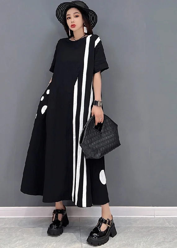 Plus Size Black O-Neck Asymmetrical Cotton Maxi Dresses Short Sleeve Fashionable Chiffon Tiered Maxi Dress Plus Size Black O-Neck Asymmetrical Cotton Maxi Dresses Short Sleeve Fashionable Chiffon Tiered Maxi Dress