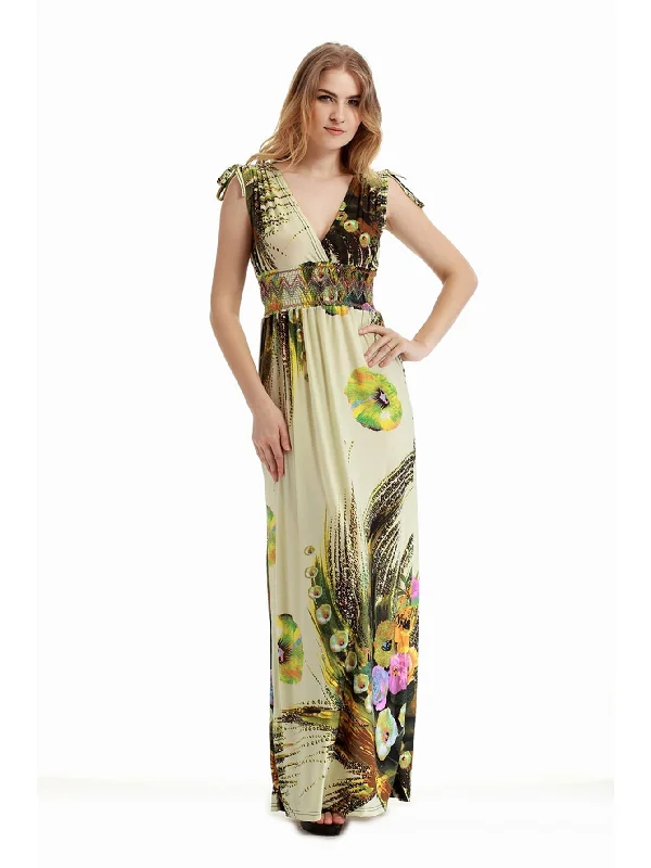 KittenAlarm - Plus Size M-6XL Surplice Front Elastic Waist Beige Camellia Maxi Dress Stylish Longline Maxi Dress KittenAlarm - Plus Size M-6XL Surplice Front Elastic Waist Beige Camellia Maxi Dress Stylish Longline Maxi Dress