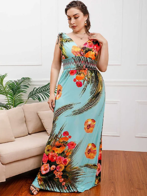 KittenAlarm - Plus Size Surplice Front Smocked Waist Maxi Dress Stylish Long Sleeve Maxi Dress KittenAlarm - Plus Size Surplice Front Smocked Waist Maxi Dress Stylish Long Sleeve Maxi Dress