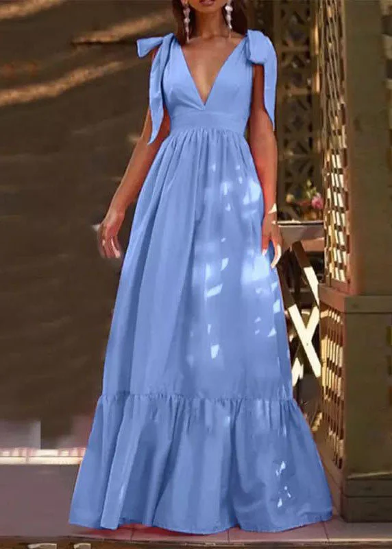 Sexy Sky Blue Wrinkled V Neck Patchwork Ruffles Maxi Dress Vestidos Sleeveless Trendy Fit-and-Flare Maxi Dress Sexy Sky Blue Wrinkled V Neck Patchwork Ruffles Maxi Dress Vestidos Sleeveless Trendy Fit-and-Flare Maxi Dress
