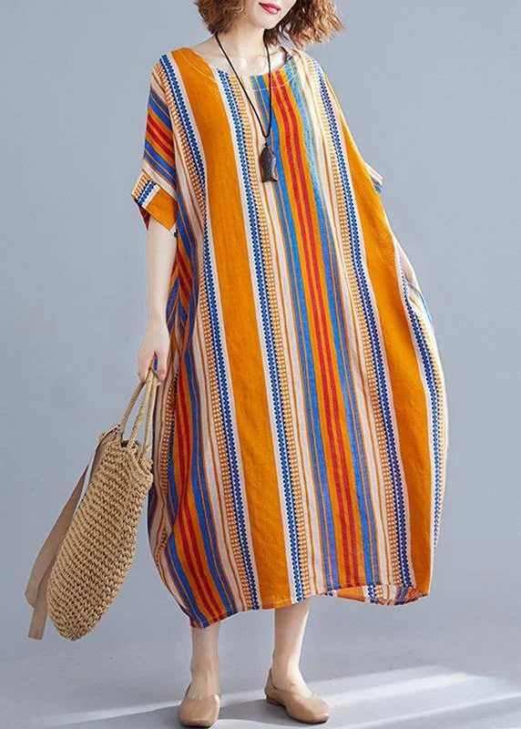 Vivid o neck cotton clothes design multicolor striped Maxi Dresses summer Classic A-Line Maxi Dress Vivid o neck cotton clothes design multicolor striped Maxi Dresses summer Classic A-Line Maxi Dress