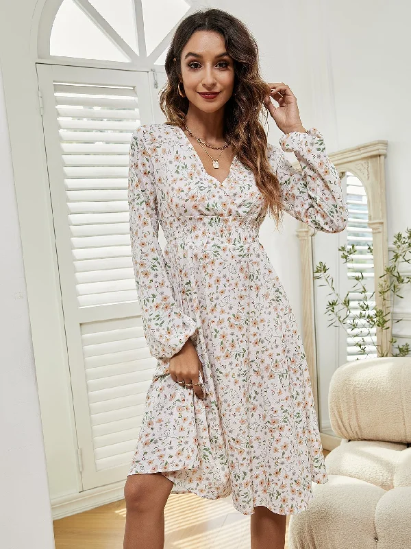 KittenAlarm - Women V Neck Elastic Waist Floral Print Long Sleeve Maxi Dress Elegant Silk Maxi Dress KittenAlarm - Women V Neck Elastic Waist Floral Print Long Sleeve Maxi Dress Elegant Silk Maxi Dress