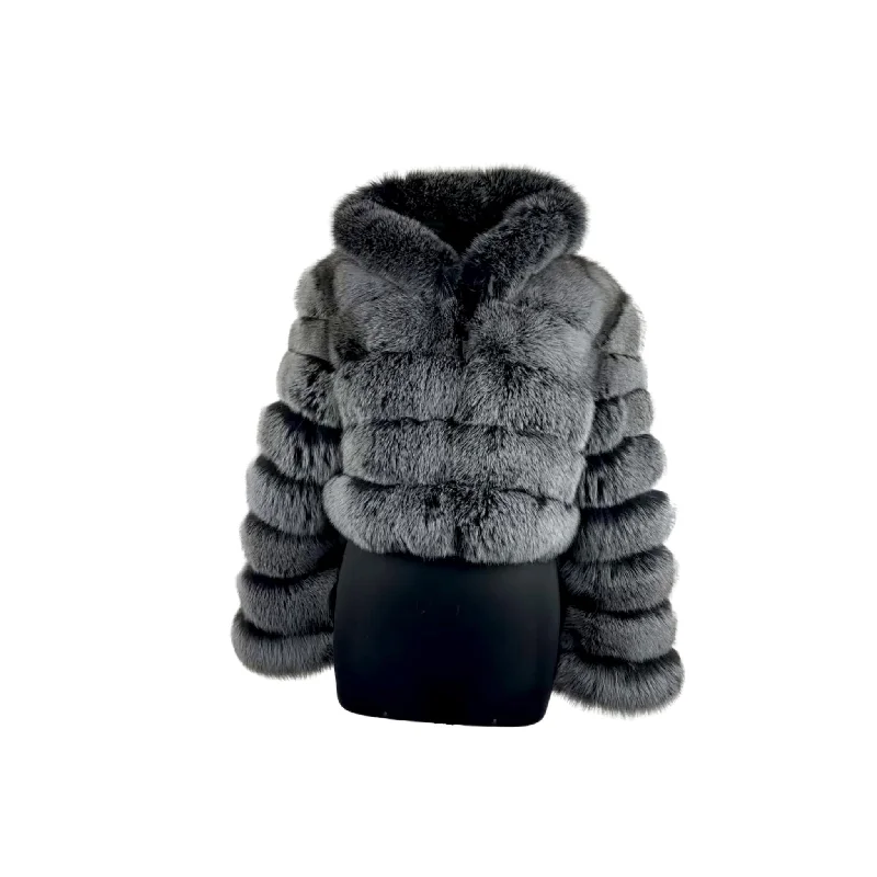 Women's Black Brissa Cropped Hooded Fox Fur Jacket Style # 3500 Quilted Jacket Puffer Jacket Insulated Jacket Women's Black Brissa Cropped Hooded Fox Fur Jacket Style # 3500 Quilted Jacket Puffer Jacket Insulated Jacket