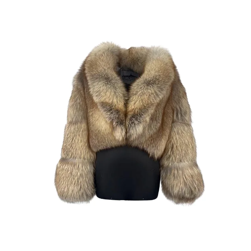 Women's Cropped Crystal Fox Fur Jacket Style # 6001 Toggled Jacket Drawstring Jacket Belted Jacket Women's Cropped Crystal Fox Fur Jacket Style # 6001 Toggled Jacket Drawstring Jacket Belted Jacket