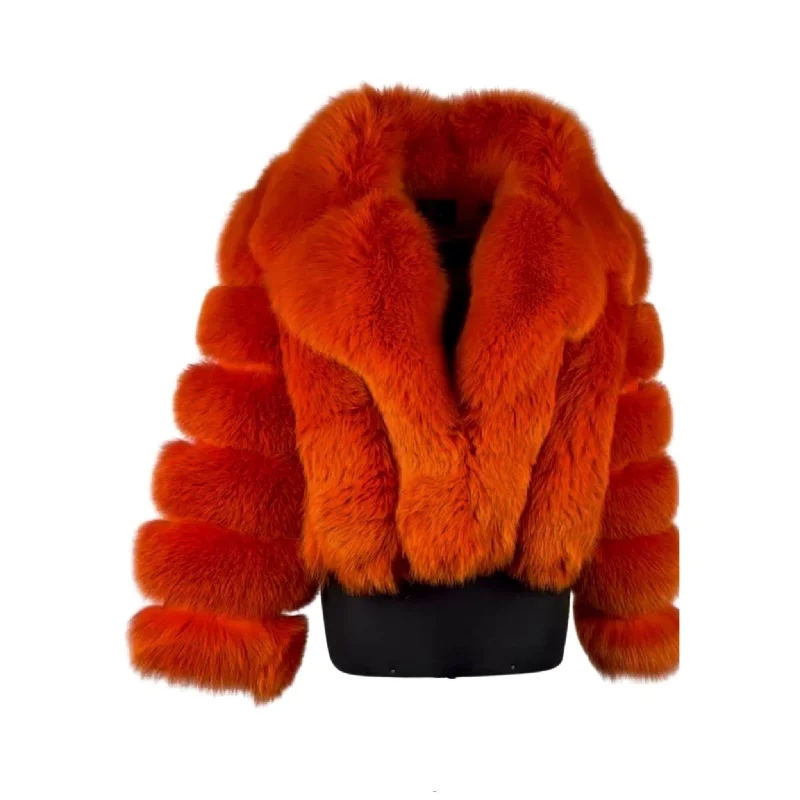 Women's Orange Fox Fur Jacket Style # 6006 Elasticated Jacket Padded Jacket Insulated Jacket Women's Orange Fox Fur Jacket Style # 6006 Elasticated Jacket Padded Jacket Insulated Jacket