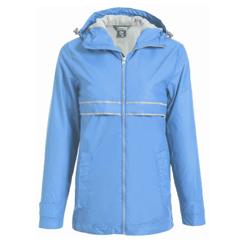 Landway Women's Periwinkle/Grey Northwest Hooded Rain Slicker Hoodie with Turtle Neck Cozy Winter Landway Women's Periwinkle/Grey Northwest Hooded Rain Slicker Hoodie with Turtle Neck Cozy Winter