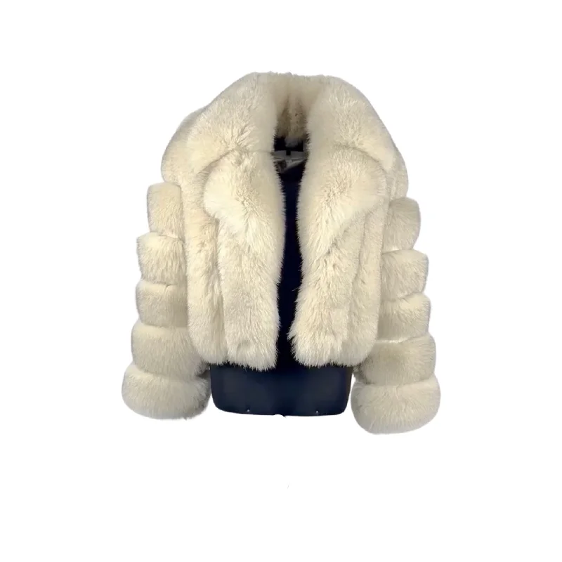 Beige Cropped Women Fox Fur Jacket Style # 6006 Cotton Fabric Linen Fabric Terry Fabric Beige Cropped Women Fox Fur Jacket Style # 6006 Cotton Fabric Linen Fabric Terry Fabric