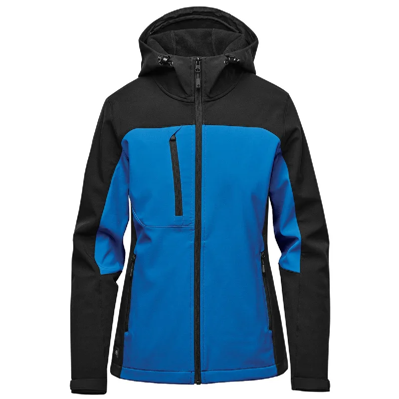 Stormtech Women's Azure Blue/Black Cascades Softshell Hoody Hoodie with Hem Contrast Bold Stylish Stormtech Women's Azure Blue/Black Cascades Softshell Hoody Hoodie with Hem Contrast Bold Stylish