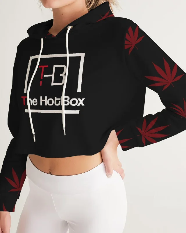 BLK w/ Red Trees Women's Cropped Hoodie Cotton Hoodie Fleece Lining Warmth