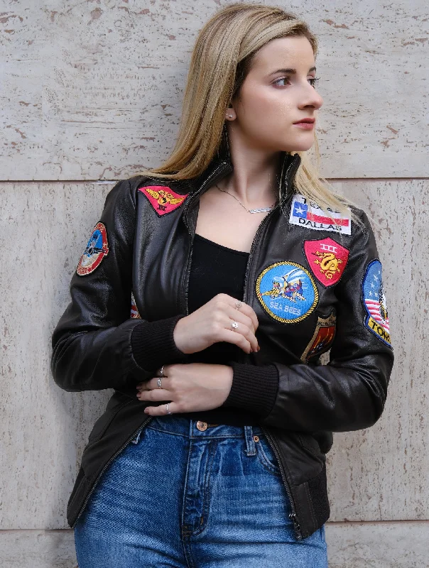 Womens Maverick Flight Bomber Leather Jacket Nylon Jacket Polyester Jacket Spandex Jacket Womens Maverick Flight Bomber Leather Jacket Nylon Jacket Polyester Jacket Spandex Jacket